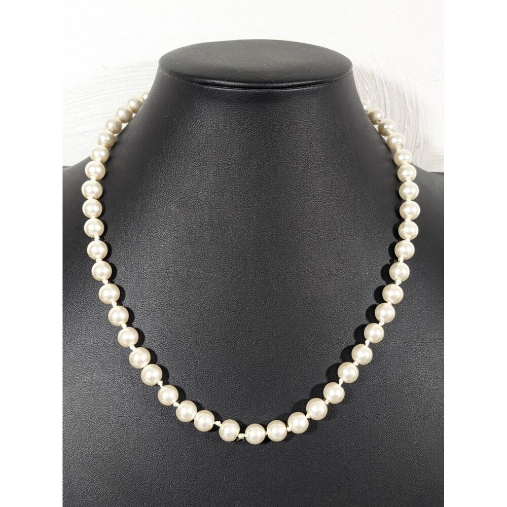 Monet Glass Faux‎ Pearl Necklace Classic Knotted Off White 20" Bridal